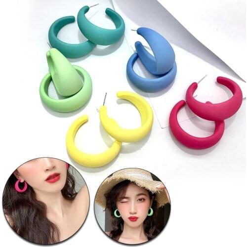 1Pair Women Earrings Candy Color C Shape Circle Hoop Earrings Ladies Jewelry Party Gift Trendy Ear Pendant Fashion Accessories