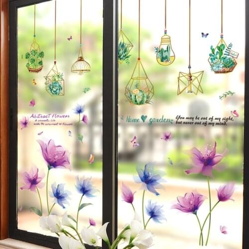 [shijuekongjian] Green Potted Wall Stickers DIY Flower Plants Wall Decals for Living Room Bedroom Kitchen House Decoration