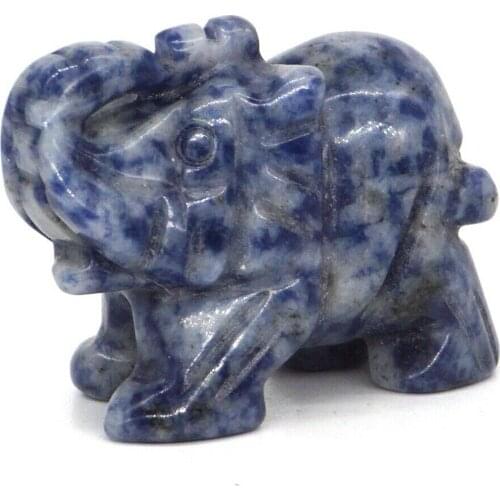1.5" Blue Spot Jade Elephant Statue Gemstone Carving Healing Crystal Animals Figurines Decoration