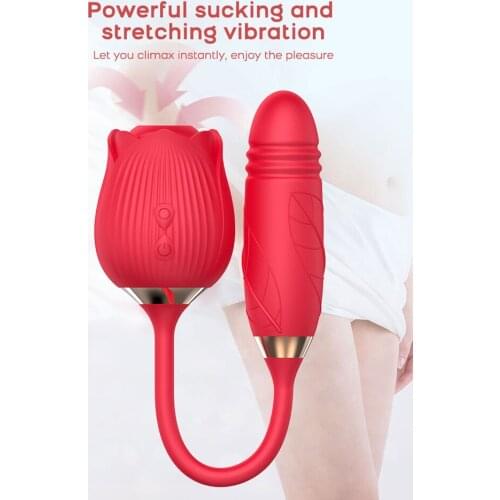 Rose Shape Telescopic Sucking Vibrators Dildos Strong Shock Sucking Licking anal Thrusting Teasing Double Heads Female Sex Toys