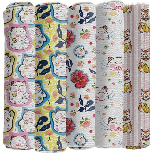 Print Polyester Fabric Twill Fabric Lucky Cat for DIY Curtain Pillow Sewing Cloth Home Textile 50*145cm