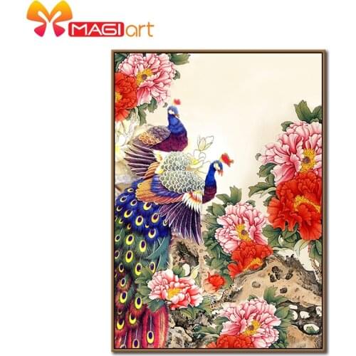 Cross stitch kits Embroidery needlework sets 11CT water soluble canvas patterns 14CT Animals Peafowl Roost In Trees-NCMA033