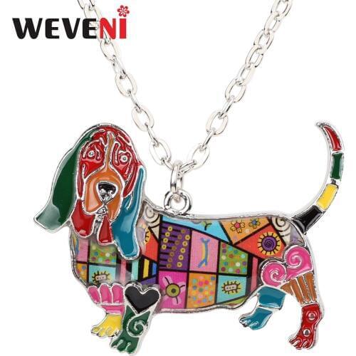 WEVENI Enamel Alloy Basset Hound Dog Necklace Pendant Chain Choker Fashion Animal Jewelry For Women Girl Gift Accessories Bijoux