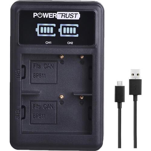 Powertrust LED USB Dual charger for BP-511A BP 511 camera battery For Canon EOS 40D 300D 5D 20D 30D 50D 10D D60 G6 BP 511A