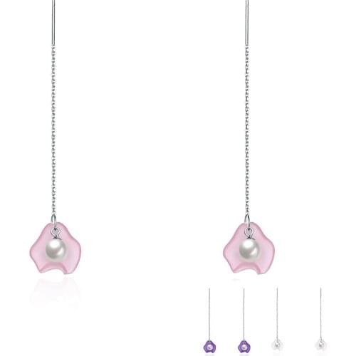 SILVERHOO Sterling Silver 925 Jewelry Long Tassel Earrings For Women Luxury Imitation Pearl Drop Earring Elegant Female Gift