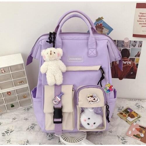 2021 Women Waterproof Candy Colors Backpacks Fancy High School Bags Preppy Purple Backpack for Teenage Girl Cute Travel Backpack