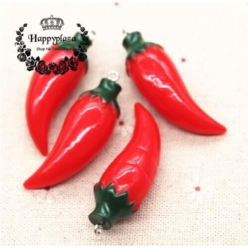 10pcs Kawaii 3D Simulation Red Pepper(with Hook) Resin Food Art Supply Decoration Charm Craft DIY,16*47mm