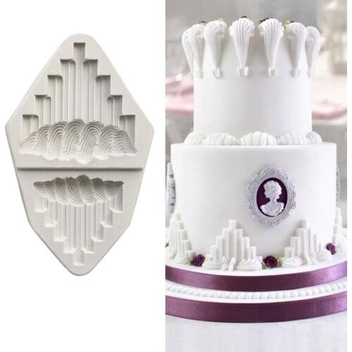 Wholesale 10 Pcs/lot Tower Shape Cake Side 100% Platinum Silicone Sugarcraft Mould, Fondant Cake Decorating Tools Bakeware