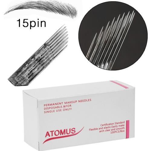 100pcs 15 Pin Microblading Needle double rows Line Permanent Makeup Needle Blades 0.3mm For Pen Manual Embroidery Eyebrow