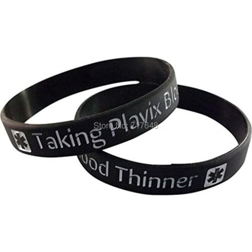 100pcs Taking Plavix Blood Thinner Medical ID Alert wristband silicone bracelets free shipping by epacket A