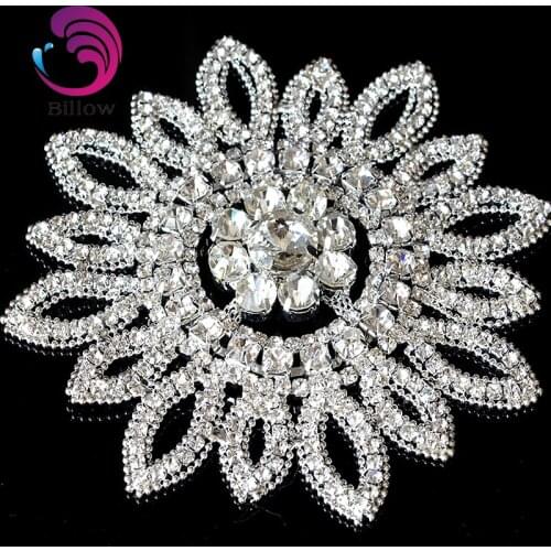 11.8cm Crystal Glass Sew On Rhinestones Applique With Silver Base Sewing Rhinestone Appliques For Wedding Dress B3518
