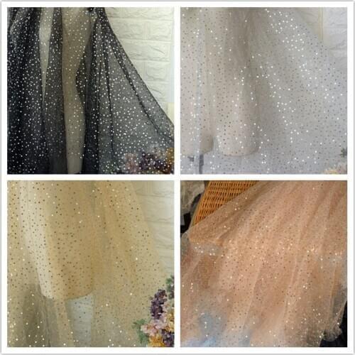 2Yards Gold White Net Cloth Sequin Wedding Lace Embroidery Clothing Fabric Background Cloth Tutu Skirt Handmade DIY Material