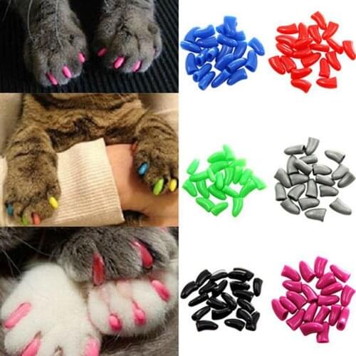 20 pcs Soft Silicone Soft Cat Nail Caps Colorful Cat Paw Claw Pet Nail Protector Cat Nail Cover Cat Grooming Supplies Wholesale