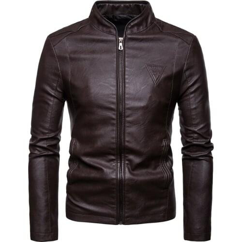 2021foreign trade European and American mens mens leather jacket mens youth stand collar punk mens motorcycle leather jacket