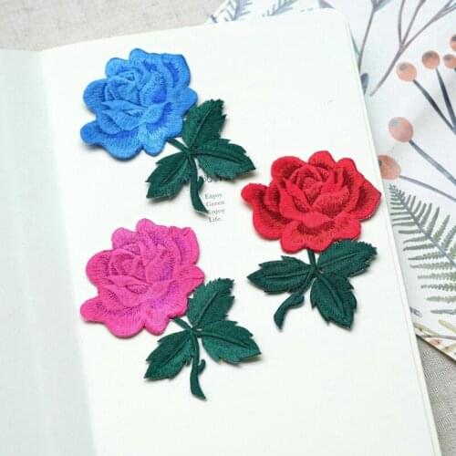 3pcs/Pack Rose Embroidery Patch Fabric Sticker For DIY Clothing Bags Decoration Fabric Adhesive Repair Labels
