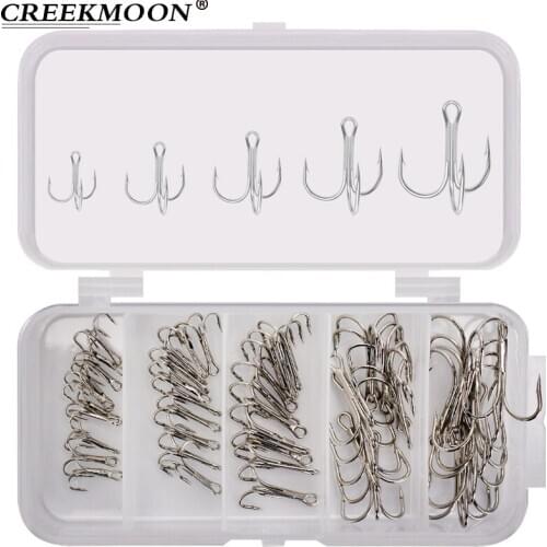 50Pcs Thicker White Treble Fishing Hook High Carbon Steel Overturned High Treble Overturned Hooks 2-10# Three Fish Hook Tackle