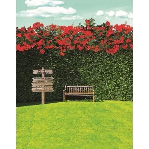 5x7ft Lawn Red Flowers Photography Backdrops Photo Props Studio Background