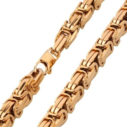 8/12/15mm High Quality Metal Stainless Steel Gold Tone Byzantine Link Chain Necklace Or Bracelet Womens Mens Jewelry Gift 7-40"