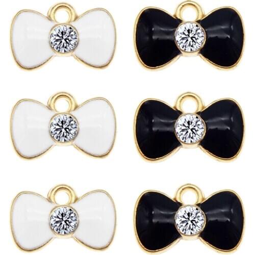 8pcs Mixed Enamel bow Jewelry charms Crystal pendant Earrings Necklace DIY Hair dec keychain package accessories Handmade Gift