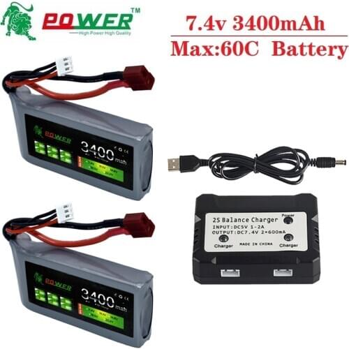 HIGH POWER RC Car Lipo Battery 7.4V 3400mAh Max 60C For Wltoys 12428 12423 RC Car Upgrade part 2s 7.4v Battery for feiyue 03 Q39