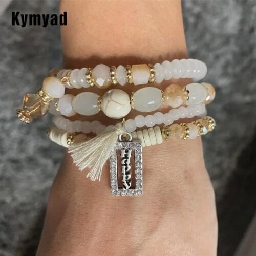 Kymyad ( 4Pcs/set) Bohemia Bracelet For Women Handmade Crystal Beads Stone Bracelets Bijoux Femme Boho Friends Charm Bracelet