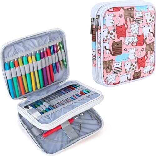 Crochet Hook Case Storage Zipper Bag for Various Crochet Hooks Colorful Cat