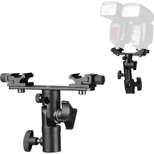Double Hot shoe Flash Shoe Umbrella Holder Light Stand Bracket for Canon/ Nikon