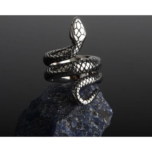 Punk Dragon Scale Engagement Hip Hop Male Female Stainless Steel Snake Ring Trendy Silver Color Animal Jewelry Not Fade