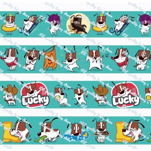 WL 16-75mm 50 Yards Happy Dog Printing Grosgrain Ribbon Diy Party Wedding Decoration Hair Accessories Gift Wrapping Ribbon