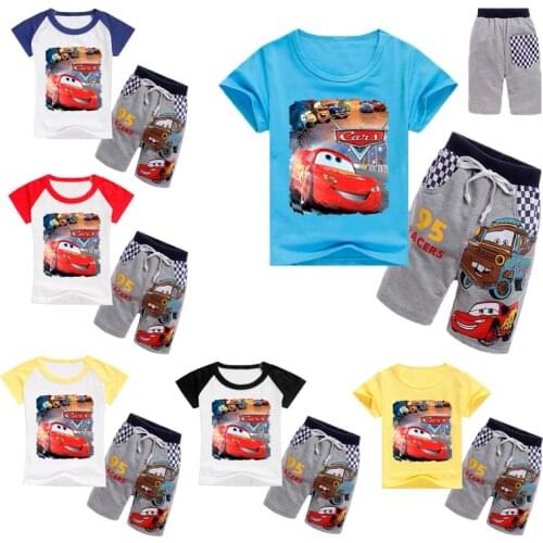 Summer Children Suit Baby Boy Clothes Set Girl Cartoon Pixar Cars Lightning McQueen Short Sleeve Tshirt+Short Outfit Kid Clothes