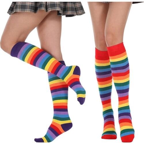 Fashion Cotton Women Striped Knee High Socks Women Colorful Stripes Long Socks High Quality Stockings Knee Socks Four Seasons