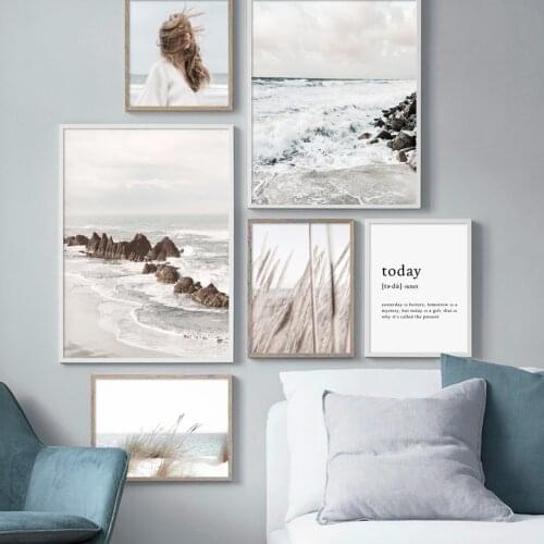 Sea Wind Beach Pier Bridge Wave Reed Hair Woman Quote Wall Art Canvas Painting Posters And Prints Living Room Nordic Style Decor