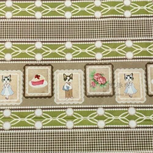 Cartoon Cat on Box Cake Cherry Flowers 100% Cotton Fabric for Girl Clothes Hometextile Cushion Cover Curtain DIY 105cm Width