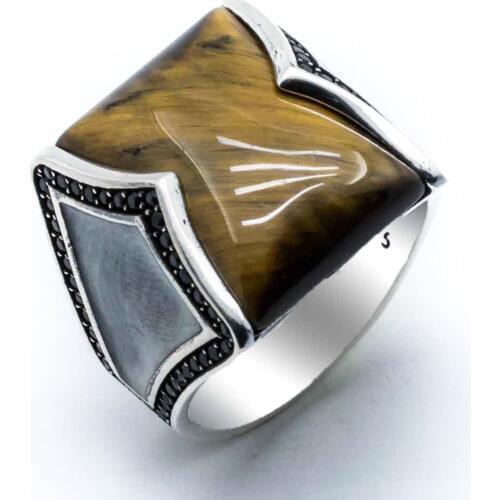 925 sterling Silver Tiger Eye Stone Men 'S Ring