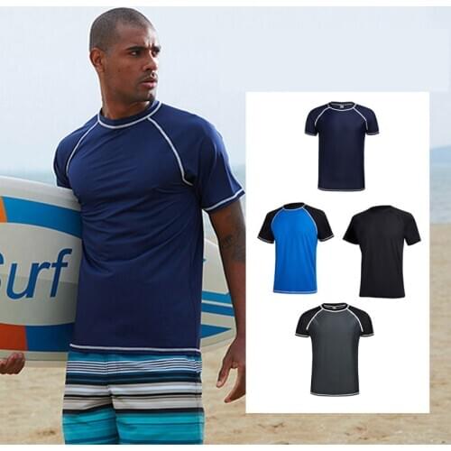 Mens sunscreen split swim top plus fat big size fat surfing snorkeling mother beach loose andquick-dryingshort-sleeved swimsuit