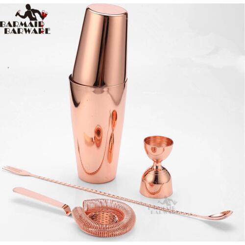 Cocktail Shaker Bar Set Stainless Steel 4 PCS Copper Plated Cocktail Shaker Mixer Drink Bartender browserKit Bars Set Tools