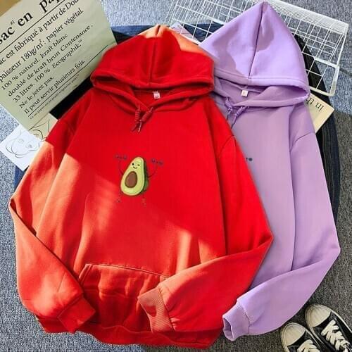 Autumn/winter New Candy Avocado Print Design with Creative Hoodies Harajuku Hoodie Women Tops Long Sleeve
