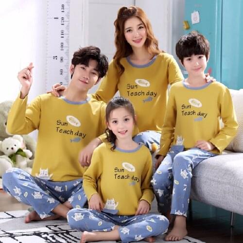 New Autumn Cute Cartoon Parent-Child Pajamas For Boys Girls Children Pure Cotton Long Sleeve Home Wear Kids Clothes Casual