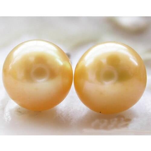 New Arrival Favorite Natural Pearl Earrings 10MM Yellow Round Freshwater Pearl Silver Stud Earring Classic Women Fine Jewelry