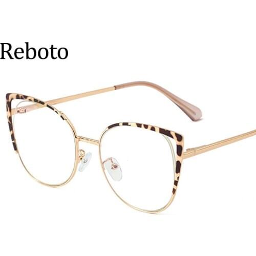Sexy Cat Eye Leopard Glasses Frame Woman 2021 Transparent Anti Blue Light Optical Eyeglasses Frames Women Metal Frame Eyewear