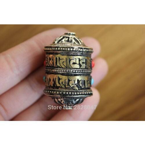 PN982 Handmade Nepalese Ethnic Tibetan Brass Om Mani Padme Hum 24mm Prayer Wheel Prayer Box Gau Amulet Pendant