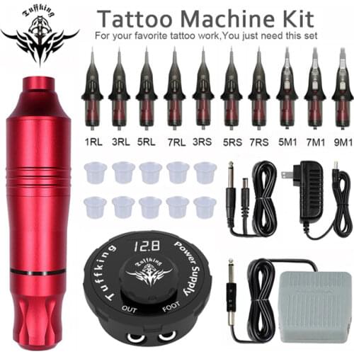 Complete Tattoo Machine Kit Rotary Pen With Cartridges Needle Tattoo Power Supply Permanent Makeup Machine Pen Art Tattoo Supply