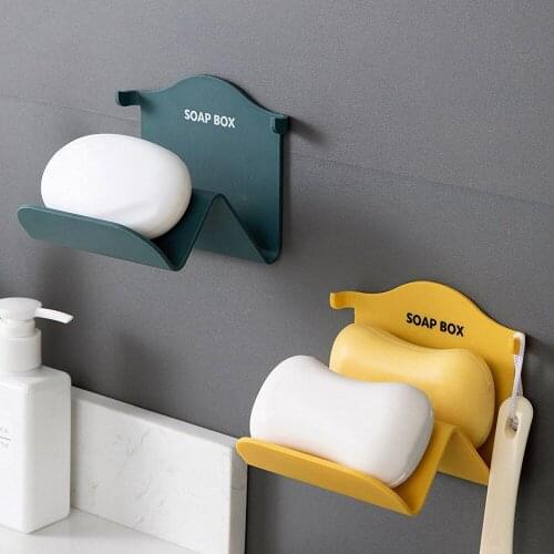 Wall Mounted W Shape Soap Box Plastic Double Layer Dish Soap Holder Bathroom Hanging Storage Rack Case Soap Sponge Organizer