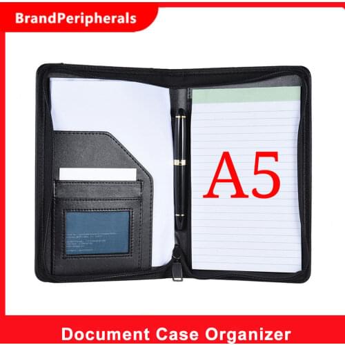 Portable Business Portfolio Padfolio Folder Document Case Organizer A5 PU Leather with Business Card Holder Memo Note Pad