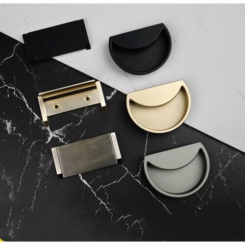 Nordic Simple Hidden Door Handles Zinc Alloy Recessed Flush Pull Cabinet Invisible Round Door Handle Pull Furniture Hardware