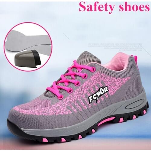 Steel Toe Work Women Work Boots Mesh Women Lightweight Breathable Outdoor Anti-smashing Anti-Piercing Construction Safety Shoes