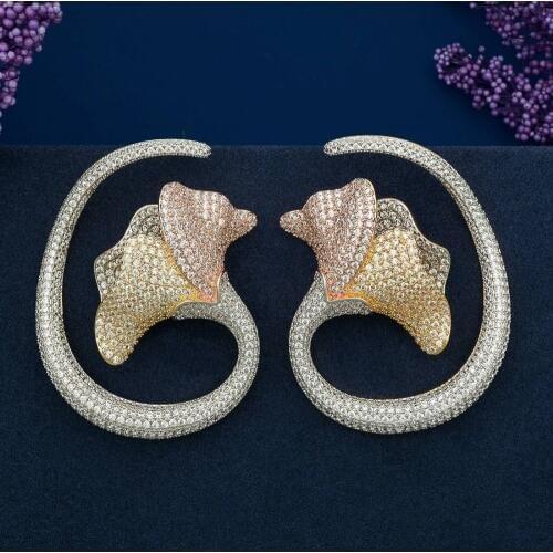 Luxury Flower Lily Copper AAA Cubic Zirconia Big Wide Circle Earrings for Girls And Women Anniversary Accessories wedding Gift