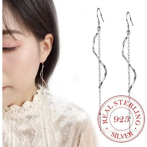 925 Sterling Silver Long Tassel Drop Earrings Hypoallergenic For Women Fashion Wedding Gift Jewelry eh1215