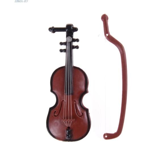 Figurines Plastic Mini Violin Dollhouse Crafts Music Instrument Miniatures DIY 1/12 Dolls House Wooden Violin with Case Stand