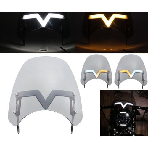Smoke Motorcycle Windshield Windscreen With LED Turn Signal Light Universal 5-7 Inch Headlight For Harley Honda Yamaha Suzuki